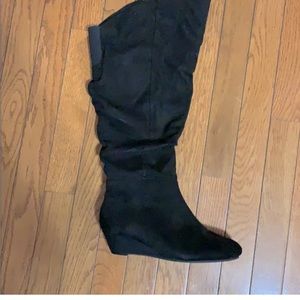 Comfortview knee height suede slouchy wedge boot